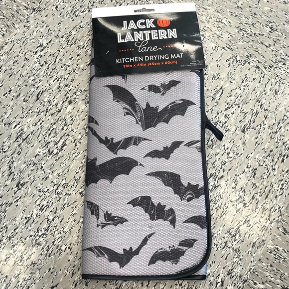 Halloween Black Bats Kitchen Dish Drying Mat Spooky Gothic Gray Party Decor Fall - Picture 6 of 8